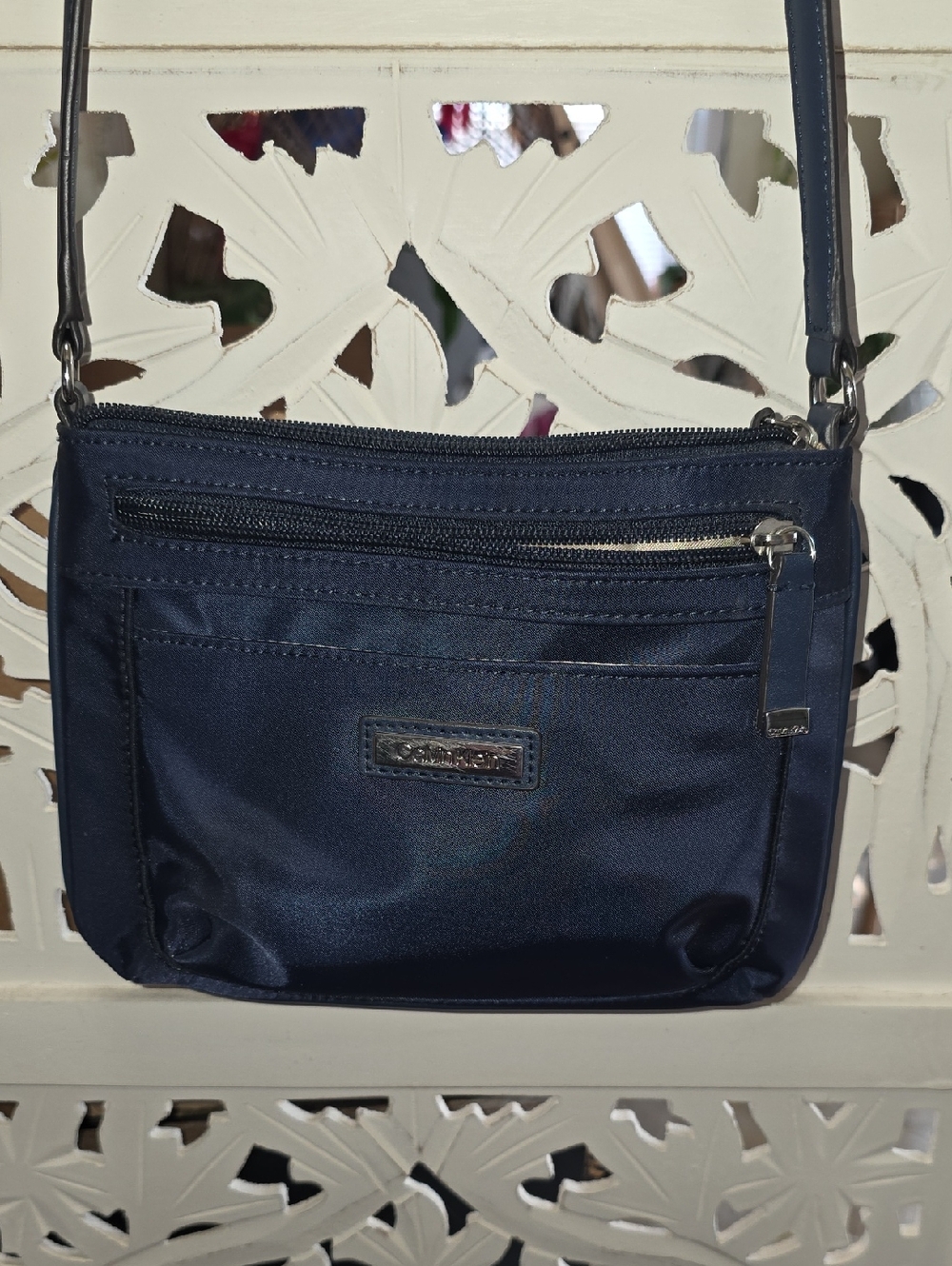Calvin Klein Navy Nylon Crossbody with Silver Hardware